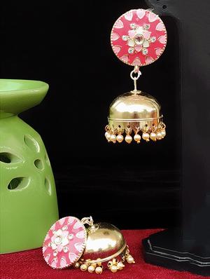 pink brass jhumka earring - 16962590 - Standard Image - 2