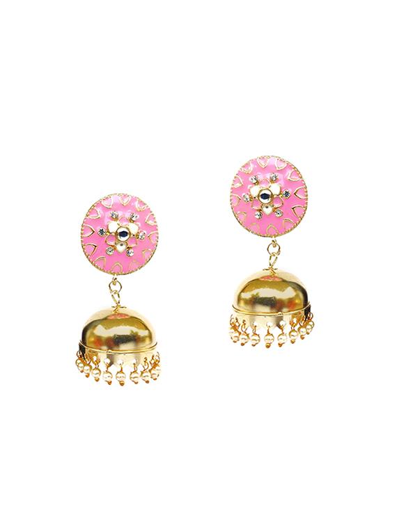 pink brass jhumka earring - 16962590 - Zoom Image - 1