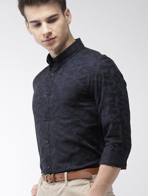 navy blue printed casual shirt - 16962593 - Standard Image - 1
