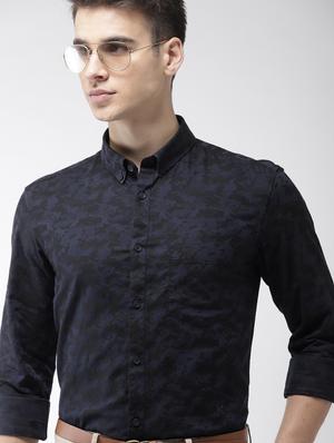 navy blue printed casual shirt - 16962593 - Standard Image - 2