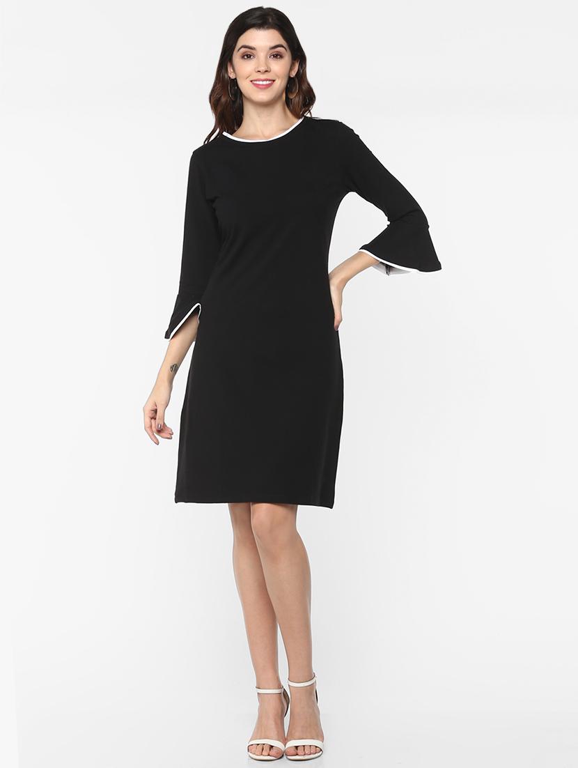 contrast piped bell sleeved a-line dress - 16962640 - Zoom Image - 1