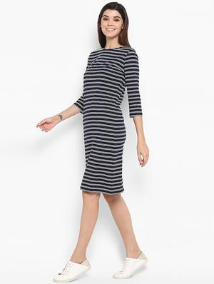 round neck striped bodycon dress - 16962646 - Standard Image - 2
