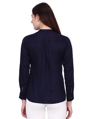 mandarin neck solid shirt - 16962698 - Standard Image - 3