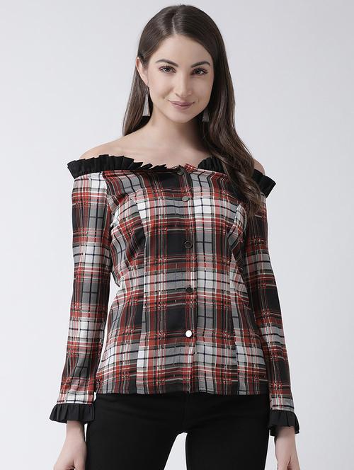 off shoulder checkered top - 16962746 - Standard Image - 1