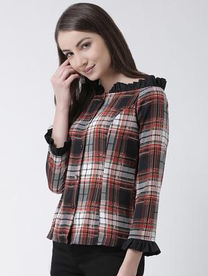 off shoulder checkered top - 16962746 - Standard Image - 2