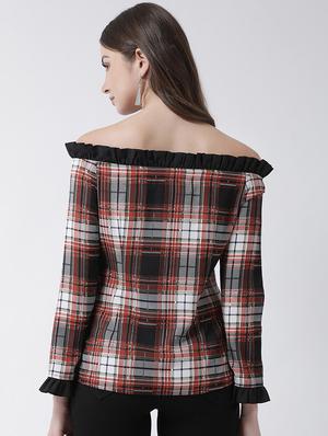 off shoulder checkered top - 16962746 - Standard Image - 3