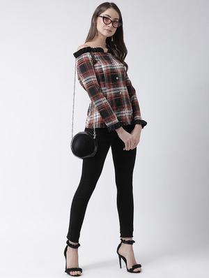 off shoulder checkered top - 16962746 - Standard Image - 4