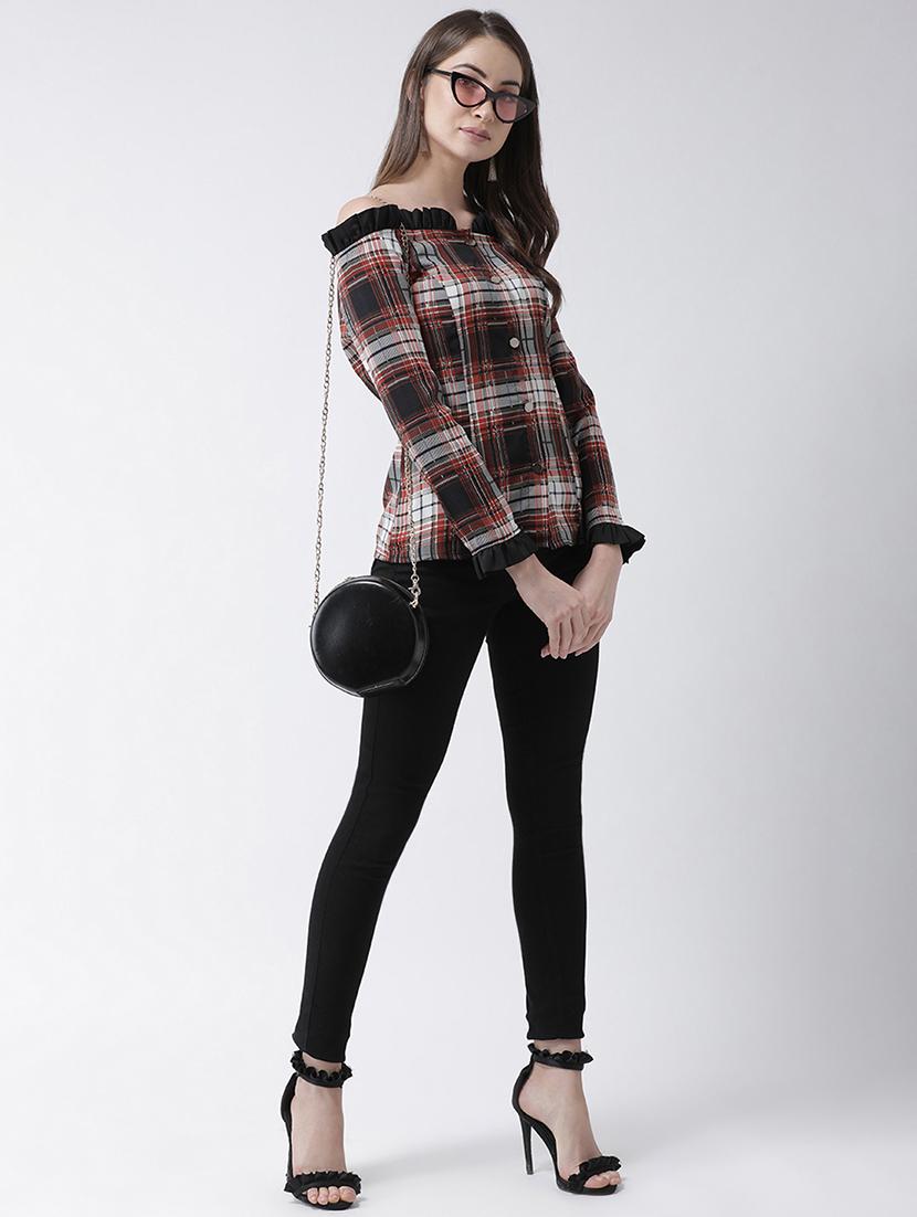 off shoulder checkered top - 16962746 - Zoom Image - 4