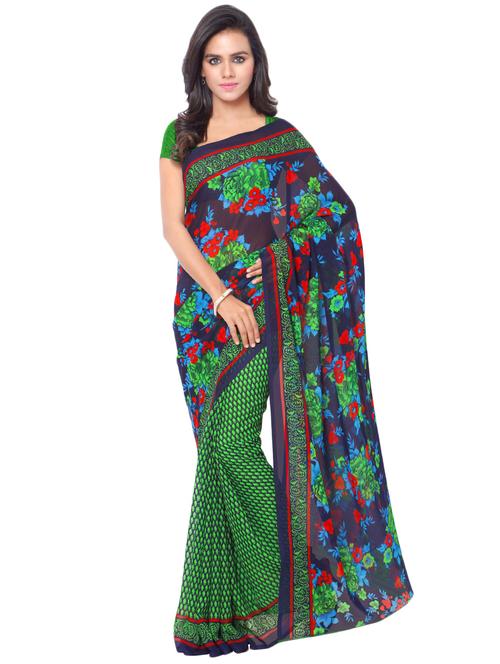 half & half printed saree with blouse - 16962845 - Standard Image - 1