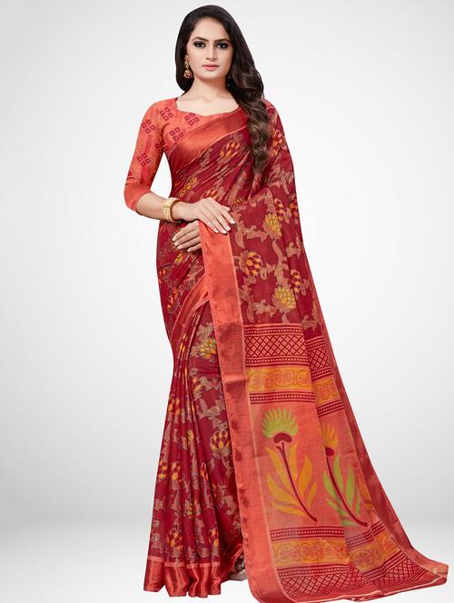 floral printed saree with blouse - 16962877 - Standard Image - 1