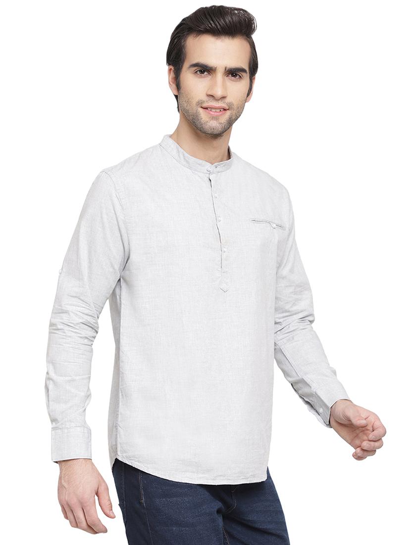 grey solid short kurta - 16963136 - Zoom Image - 2