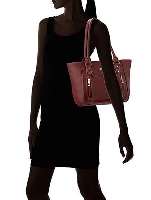 maroon leatherette (pu) regular handbag - 16963178 - Standard Image - 6