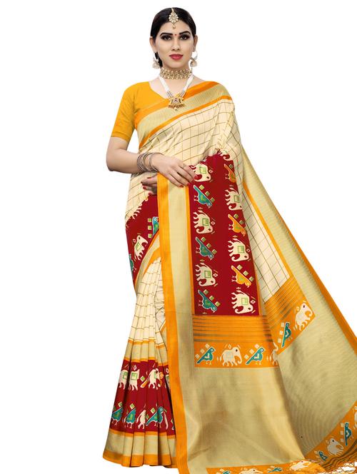 checkered printed saree with blouse - 16963411 - Standard Image - 1