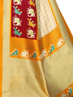 checkered printed saree with blouse - 16963411 - Standard Image - 4