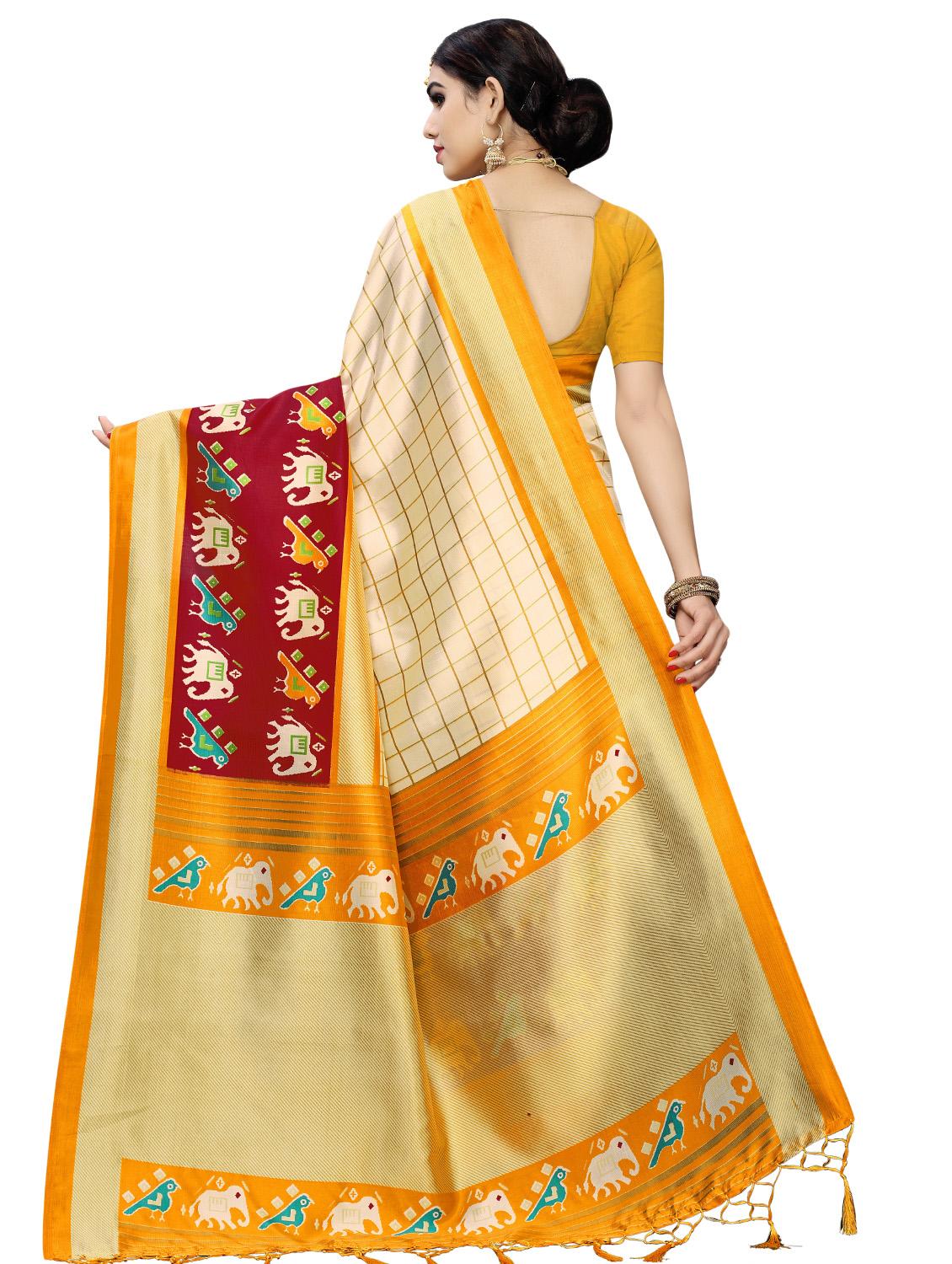 checkered printed saree with blouse - 16963411 - Zoom Image - 2