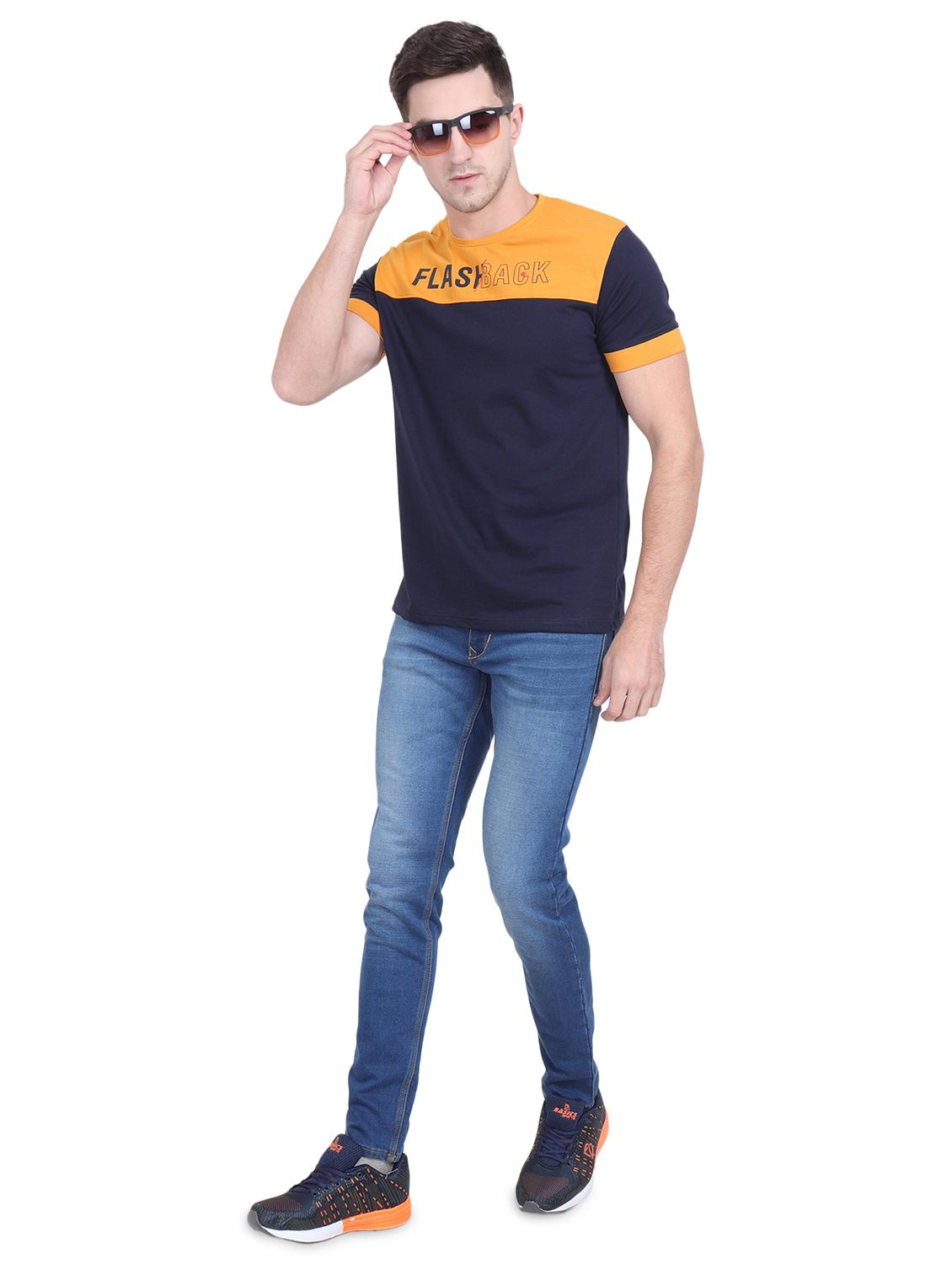navy blue typographic color block t-shirt - 16963442 - Zoom Image - 4