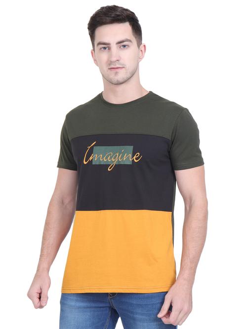 olive green typographic color block t-shirt - 16963450 - Standard Image - 1
