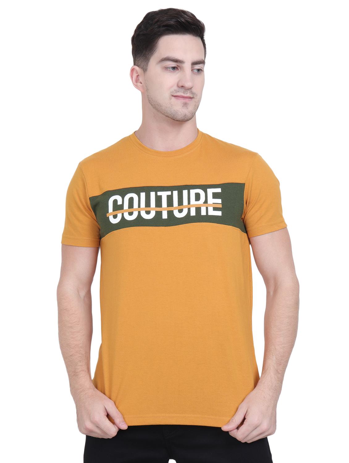 yellow typographic chest print t-shirt - 16963452 - Zoom Image - 1