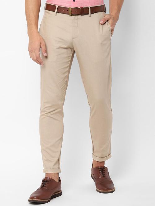 beige solid chinos - 16963638 - Standard Image - 1