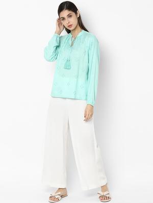 tie up neck embroidered detail top - 16963685 - Standard Image - 3