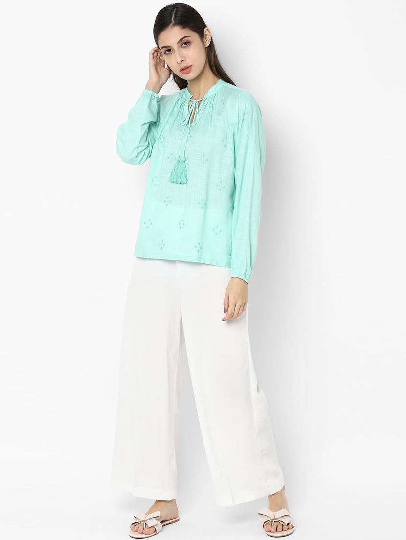 tie up neck embroidered detail top - 16963685 - Zoom Image - 3