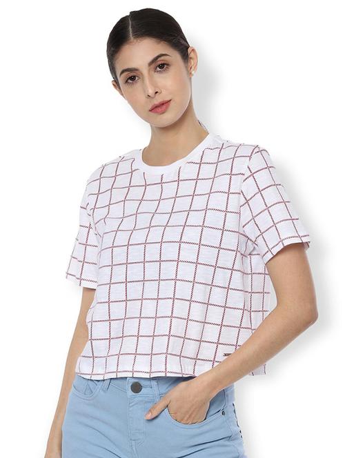 round neck grid pattern boxy top - 16963687 - Standard Image - 1