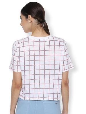 round neck grid pattern boxy top - 16963687 - Standard Image - 2