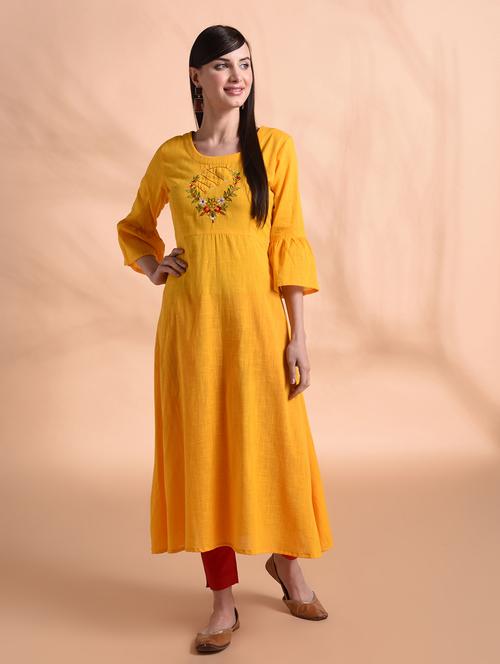 yoke embroidered a-line kurta - 16964010 - Very Small Image - 1