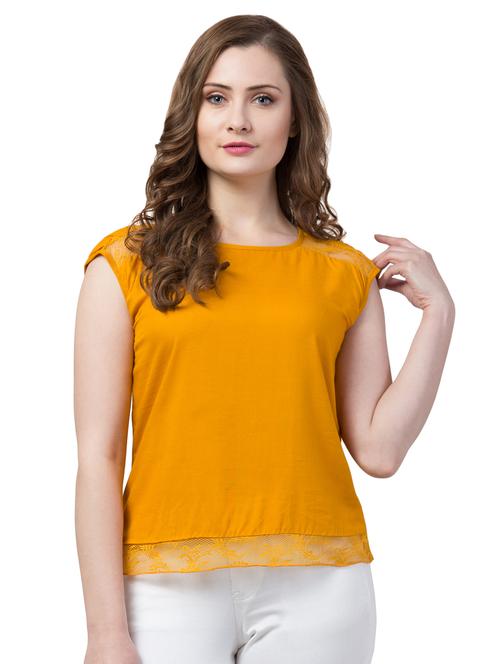 lace detail round neck top - 16964171 - Standard Image - 1