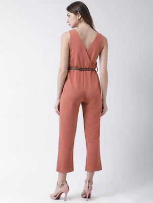 overlap neck belted jumpsuit - 16964234 - Standard Image - 3