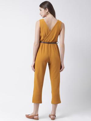 overlap neck belted jumpsuit - 16964235 - Standard Image - 3