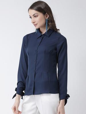 tie knot sleeved solid shirt - 16964238 - Standard Image - 2