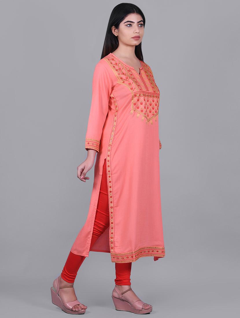 yoke embroidered straight kurta - 16964250 - Zoom Image - 2