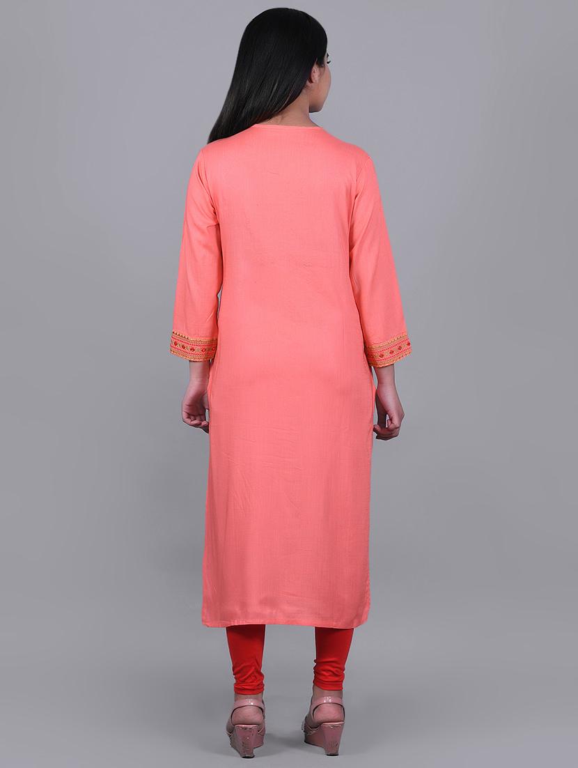 yoke embroidered straight kurta - 16964250 - Zoom Image - 3