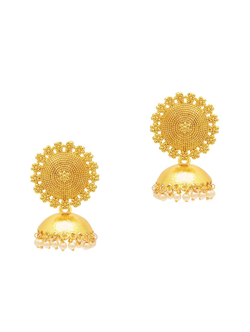gold brass jhumka earring - 16964389 - Zoom Image - 1