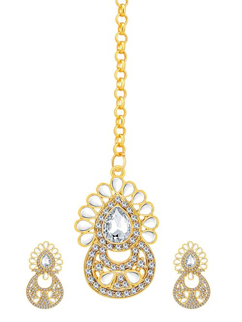gold brass chandellier earring with mangtika - 16964394 - Standard Image - 1