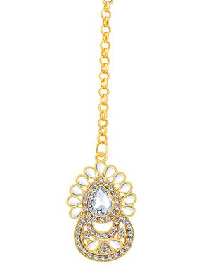 gold brass chandellier earring with mangtika - 16964394 - Standard Image - 2