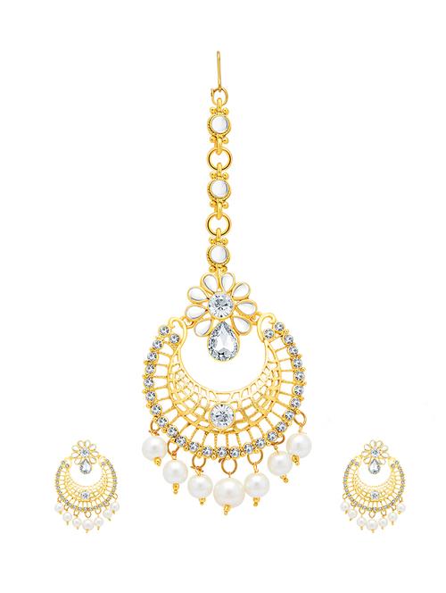 white brass chandellier earring with mangtika - 16964396 - Standard Image - 1