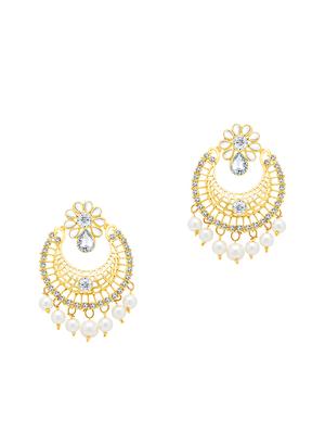 white brass chandellier earring with mangtika - 16964396 - Standard Image - 2