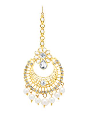 white brass chandellier earring with mangtika - 16964396 - Standard Image - 3
