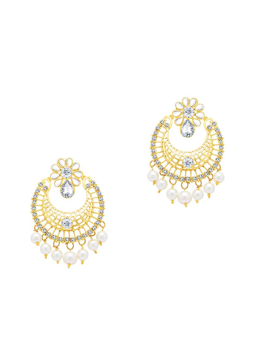 white brass chandellier earring with mangtika - 16964396 - Zoom Image - 2