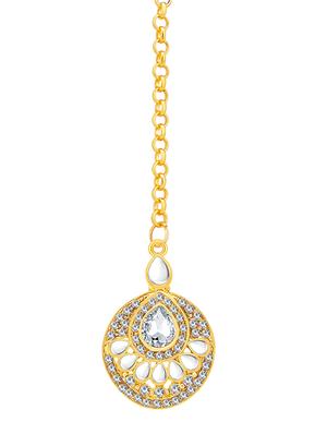 gold brass chandellier earring with mangtika - 16964397 - Standard Image - 2