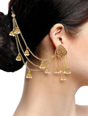 gold brass jhumka earring - 16964494 - Standard Image - 3