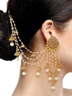 gold brass jhumka earring - 16964495 - Standard Image - 3