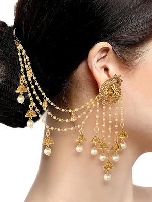 gold brass jhumka earring - 16964498 - Standard Image - 3