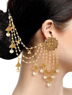gold brass jhumka earring - 16964501 - Standard Image - 3