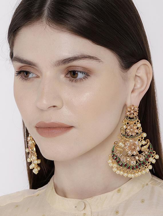 gold brass chandballi earring - 16964857 - Zoom Image - 3