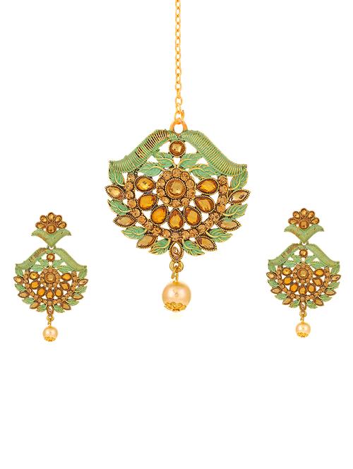 gold brass chandballi earring maangtikka - 16964963 - Standard Image - 1