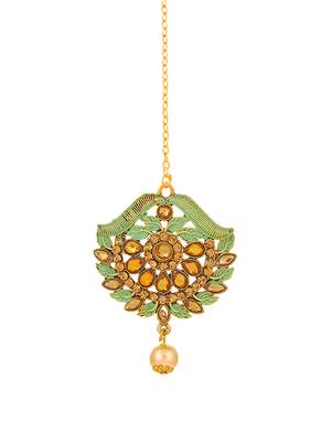 gold brass chandballi earring maangtikka - 16964963 - Standard Image - 2