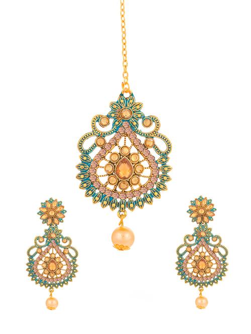 green brass chandellier earring maangtikka - 16964965 - Standard Image - 1